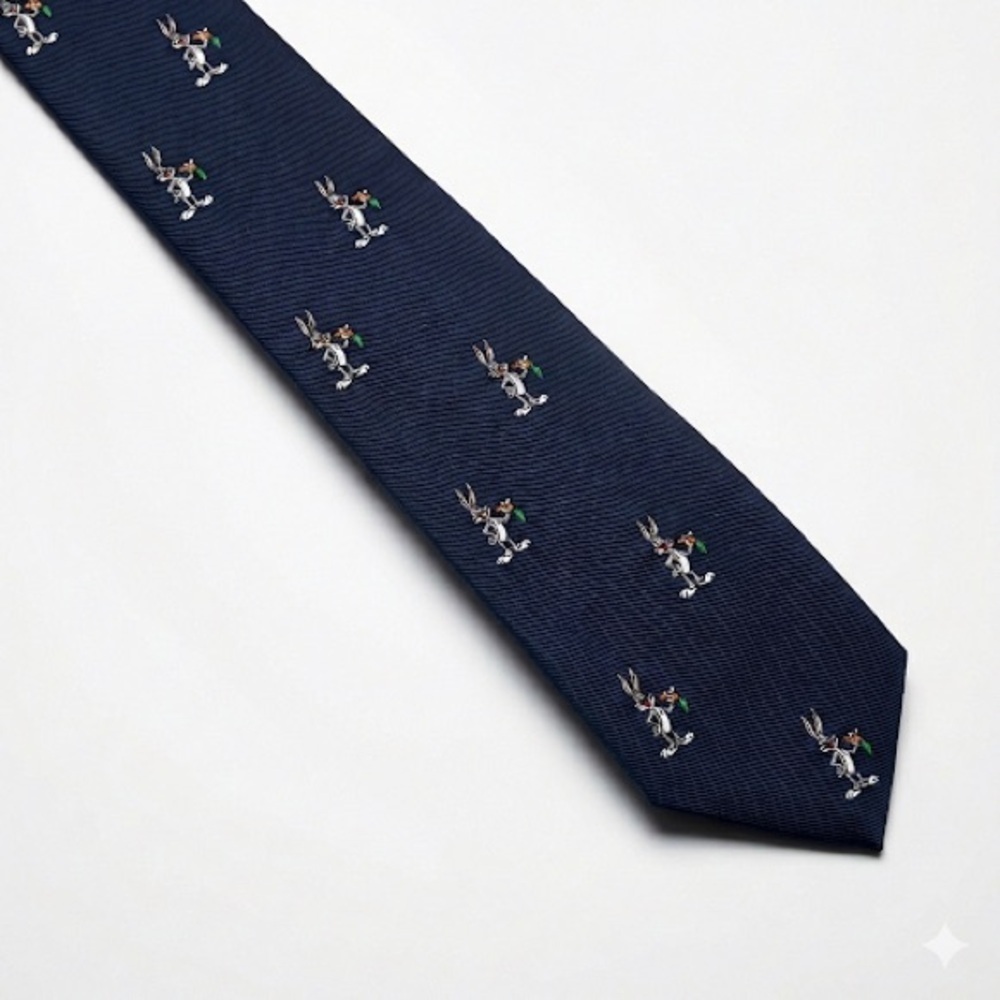 Vintage Bugs Bunny embroidered tie Looney Tunes navy